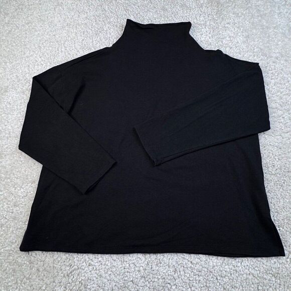 Eileen Fisher Cozy Brushed Stretch Mock Neck Top Black - Picture 3 of 9